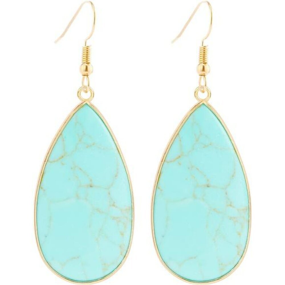 Natural Crystal Stone Teardrop Dangle Earrings Gold Plated Statement Jewelry
